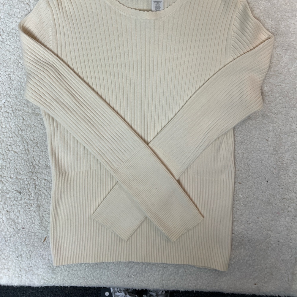 Liz Claiborne Liz Sport Ivory Long Sleeve Knit Sweater Top Size: Large - Picture 5 of 7
